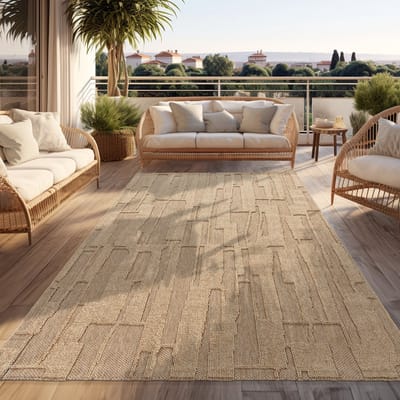 Paco Home Buitentapijt Weerbestendig Balkon Woonkamer Boho Design Abstract Patroon Beige 80x150 cm