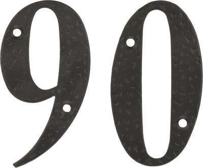 AMIG Huisnummer 90 - massief gesmeed staal - 10cm - incl. bijpassende schroeven - zwart