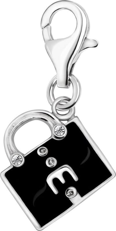 Quiges – 925 - Zilver – Charm - Bedel - Hanger - Handtas Zwart - met – sterling - zilver - karabijnslot - geschikt - voor -Bedelarmband HC092