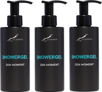 Showergel Zen Moment 300 ml - met pomp - zwarte fles - set van 3 stuks - Douchegel - Voordeelverpakking