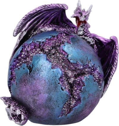 Boutique Trukado - Draak Crevice Keeper Geode beeldje (paars) - Kleur veranderende LED - (hxbxd) ca. 10,3cm x 10,2cm x 8,5cm