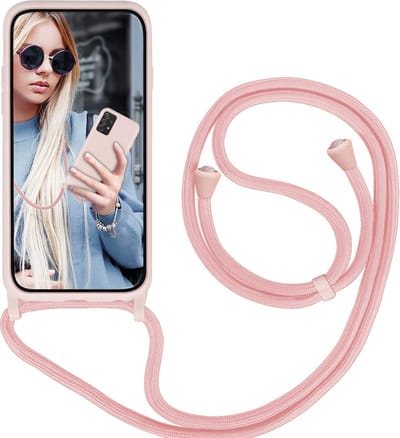HB Hoesje Geschikt voor Samsung Galaxy A13 4G - Roze - Siliconen Back Cover met Koord - Telefoonhoesje met Koord - Crossbody Lanyard Cord Case