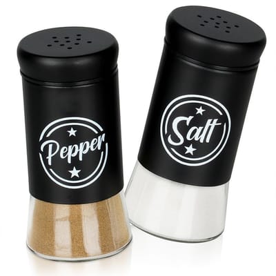 Peper en Zout Vaatje Glas Zwart 2 stuks - Stooier - Stel - Zoutvaatje - Pepervaatje - Peperstel en Zoutstel Set - Kruidenpotjes