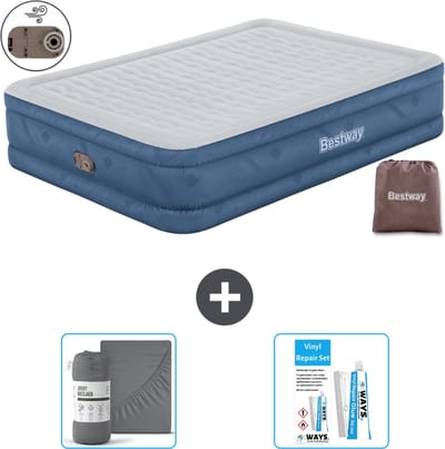 Bestway luchtbed - 2-Persoons - 152 x 203 x 46 cm - Grijs - Inclusief pomp - Hoeslaken en Reparatieset