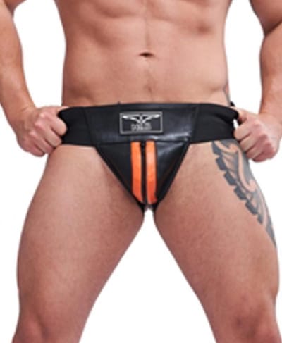 Mister B leren premium jockstrap met oranje bies - xs