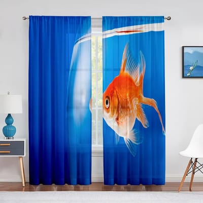 Vijver Goudvis Bloemen Bladeren Kleurrijk Transparant Gordijn voor Woonkamer Slaapkamer Voile Draperie Keukenraam Tule Gordijnen Huisdecoratie 1 PCS W100XH250cm&Grommet Top