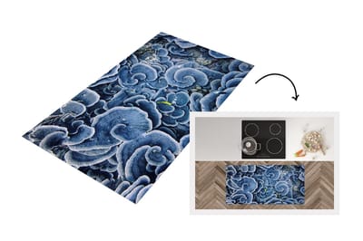 Keukenloper - Loper keuken - Bovenaanzicht van een gele vis die bij blauw koraal zwemt - 120x60 cm - Keukenloper vinyl