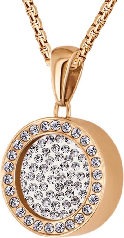 Quiges 12mm Mini Munt Hanger Rosékleurig RVS Glans met Zirkonia Wit Munt en Box Ketting Ankerketting 42-46cm