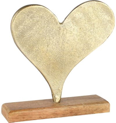 Dekoratief | Deco hart op voet, goud/naturel, aluminium/hout, 20x6x22cm | A258106