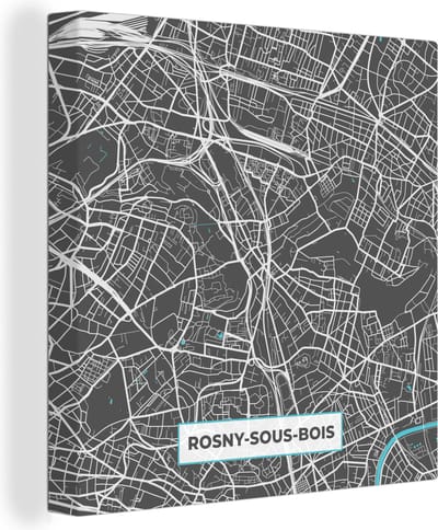 Canvas Schilderij Rosny-sous-Bois - Frankrijk - Plattegrond - Kaart - Stadskaart - 20x20 cm - Wanddecoratie