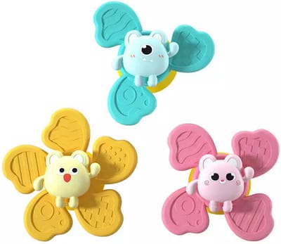DW4Trading Roterende Fidget Spinner met Zuignapjes Set van 3 Stuks Cartoon Bloem - Educatief Speelgoed