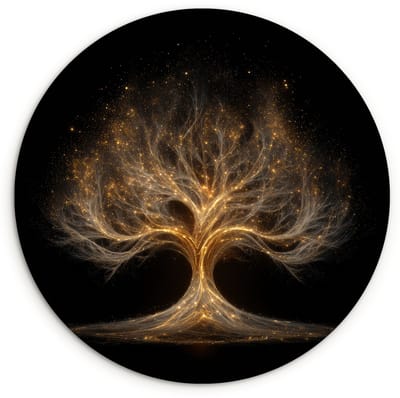WallCircle® Wandcirkel 120x120 cm - Muurcirkel Lichtjes - Boom - Abstract - Zwart - Muurdecoratie woonkamer - Wanddecoratie slaapkamer - Kamer decoratie accessoires - Ronde schilderijen XXL