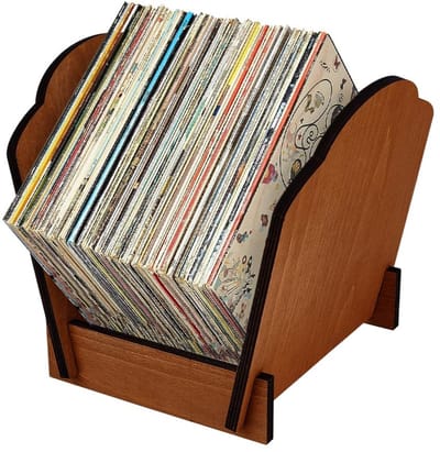 Dailygoods - Houten Vinyl Platenstandaard voor het Weergeven van Albums - Opbergrek