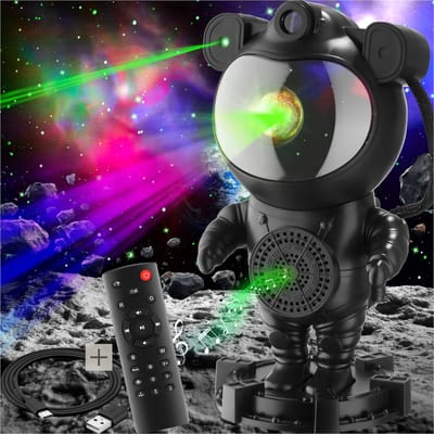 tectake® LED Sterrenhemel Projector - Astronaut Nachtlampje - Kinderlamp - Sterrenlamp voor Kinderen - Galaxy Projector met Timer - Inclusief Bluetooth en Muziekfunctie - 360° Draaibare Lamp met Sterren, Maan en Nevel