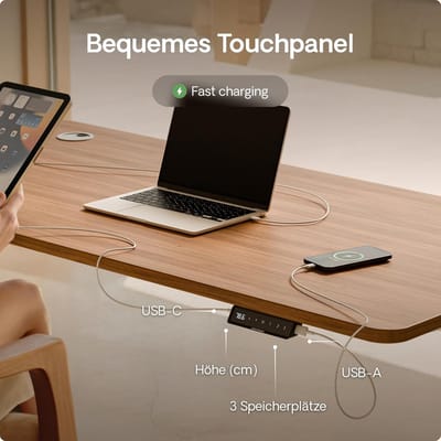Novihome Duo Elektrisch Zit-Sta Bureau 200x80 cm – Fluisterstille Dubbele Motor – 160 kg Belastbaar – Memory Touchscreen – USB & USB-C – Ergonomisch Verstelbaar Bureau NoviHome