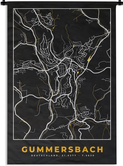 Wandkleed - Wanddoek - Gummersbach – Stadskaart – Gold – Plattegrond – Stadskaart – Kaart - Duitsland - 120x180 cm - Wandtapijt