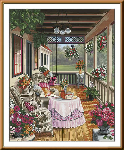 Borduurpakket Nova Sloboda - Cosy Veranda - Knusse Veranda - bedrukte achtergrond