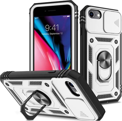 Coverup Hoesje - Geschikt voor iPhone SE (2022/2020), iPhone 8 / 7 Hoesje - Coverup Ring Kickstand Back Cover met Camera Shield - Wit
