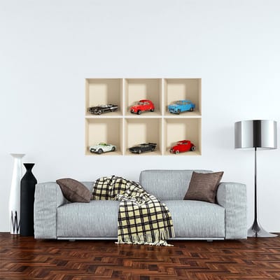 Set van 6 3D-stickers, Autocollectie, 60 x 90 cm