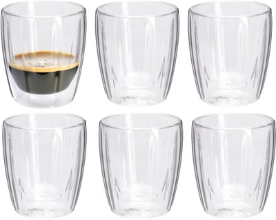 Excellent Houseware dubbelwandige Koffieglazen - 6x - espresso - 100 ml - D7 x H8 cm
