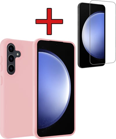Hoesje - Met Screenprotector - Geschikt voor Samsung Galaxy S23 FE - Sterk & Shockproof - Telefoon Hoes - Back Cover - Siliconen Case - Telefoonhoes - Lichtroze