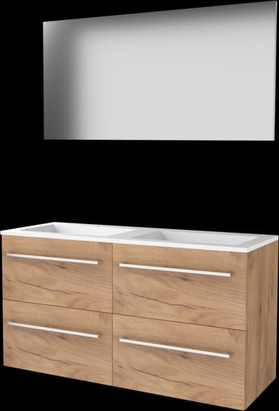 Basic-Line Basic 46 Badkamermeubelset - 120 x 46 cm - Met Grepen - 4 Lades - Acryl Wastafel - 2 Kraangaten - Spiegel - Whisky Oak