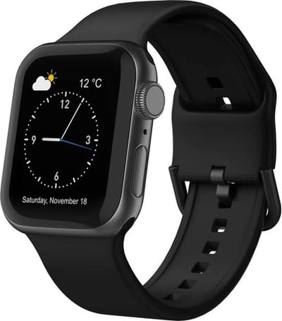 By Qubix - Geschikt voor Apple Watch bandje - Soft siliconen bandje met gespsluiting - Zwart - Geschikt voor Apple Watch 44mm / 45mm / 46mm / 49mm (Ultra 1,2 en 3) - Smartwatch bandje