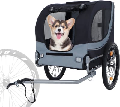 Hondenfietskar - Hondenkar fiets - Fietskar hond - Honden aanhanger - Opvouwbaar - Luchtbanden - Vliegengaas - Regenhoes - Fietsen - 40 kg - Vervoer - Grijs-Zwart