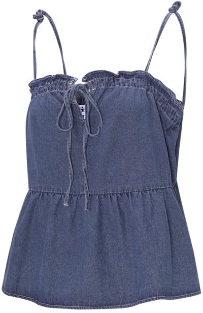 Gimme - Woven Denim Casual Top – Modieuze Denim Top – Stijlvol Geweven Shirt met Schouderbandjes - Blauw - Maat M