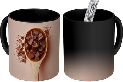 Magische Mok - Foto op Warmte Mokken - Koffiemok - Chocola - Hout - Lepel - Magic Mok - Beker - 350 ML - Theemok