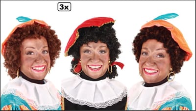3x Luxe Piet pruik verstelbare kap assortie - bruin kroes/zwart staartjes/ zwart-bruin kroes - Sinterklaas Pieten 5 december