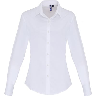 Premier Dames/dames Stretch Fit Poplin Blouse met lange mouwen (Wit)