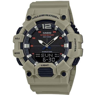 Casio Jeugdserie Ronde Dubbele Display Mode Buiten Waterdicht Schokbestendig Sport Kwarts Uurwerk Hars Band Mannen Horloges Zwart HDC-700-3A3 Brown Strap gray