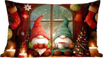 Sierkussens - Kussentjes Woonkamer - 60x40 cm - Gnooms - Kerst - Raam - Kleurrijk