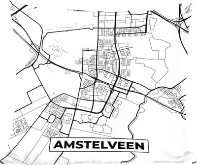 Sierkussens - Kussentjes Woonkamer - 60x60 cm - Kaart - Amstelveen - Zwart - Wit