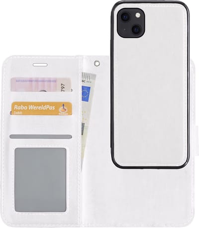 Hoesje - 2 in 1 - Geschikt voor Apple iPhone 13 Mini - Met Uitneembare Hard Cover - Bookcase - Wallet Case - Met Pasjeshouder - Book Case - Uitneembaar - Pashouder - Kunstleer - Telefoonhoesjes - Wit