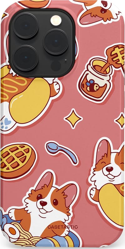 Casetastic Hoesje Geschikt voor Apple iPhone 14 Pro Magsafe - Stijlvolle Beschermende Duo-layer Case - Corgi snacks