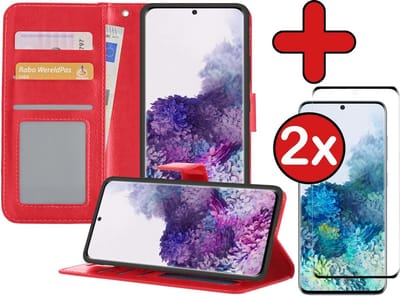 Hoesje - Met 2x Screenprotector - Geschikt voor Samsung Galaxy S20 Ultra - Luxe Pasjeshouder - Flip Case - Bookcase Portemonee - Kunstleer Book Case - Flipcase Hoes - Book Cover - Walletcase - Portemonneehoes - Telefoonhoes - Rood