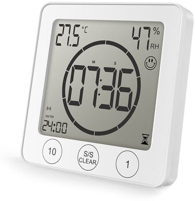 QTTVBTNA - 1 Stuk Digitale Badkamerklok - Waterdicht LCD Display met Zuignap - Toont Temperatuur & Luchtvochtigheid - Met Douche Timer voor Badkamer en Keuken - Makkelijk Plaatsen - Witte