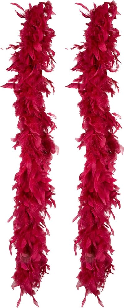 Boland Carnaval verkleed boa met veren - 2x - bordeaux rood - 180 cm - 50 gram - Glitter and Glamour - verkleed accessoires