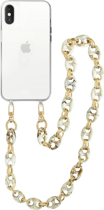 xoxo Wildhearts silicone case met koord - Transparant telefoonhoesje met koord - telefoonketting - Marble Creme - Lang koord - Cord Case - geschikt voor Apple iPhone XS Max hoesje - Ketting met marmere look - marmer - creme / beige