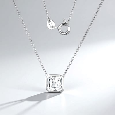 Cavill - Zilveren Halsketting - 925 Sterling Zilver Gerhodineerd - Witte Topaas 1,156 ct - Achthoekige Radiant 7 mm - Luxe Pave Sieraad