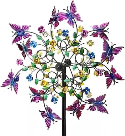 Windspinner Vlinders - Tuinmolen Metaal - Tuin Decoratie - Kleurrijk Metaal - 20 cm Diameter - Paars