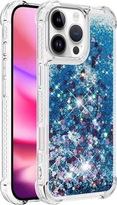 Coverup Hoesje - Geschikt voor iPhone 16 Pro Max Hoesje - Coverup Liquid Glitter Back Cover - Blauw