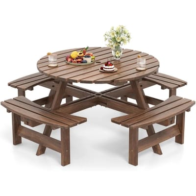 Coast Picknicktafelset - 166,5x166,5x76 cm - 8-Persoons - Hout - Parasolgat - Bruin