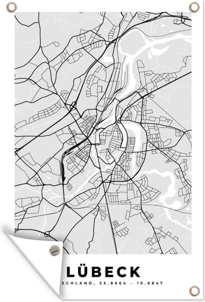 Muurdecoratie Stadskaart - Lübeck - Kaart - Duitsland - Plattegrond - 120x180 cm - Tuinposter - Tuindoek