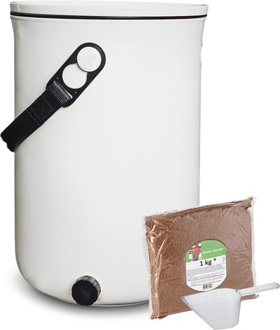 Skaza Bokashi Organko 2 | Gerenommeerde keukencompostbak van gerecycled plastic | 9.6 L | Starter Set voor keukenafval en compostering | met EM zemelen 1 kg | Crème wit