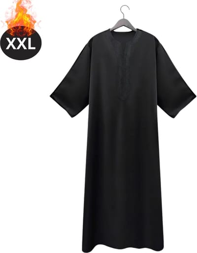 Nivard Islamitische Kleding - Djellaba Heren - Moslim Kleding - Arabisch Mannen Kaftan - Alhamdulillah - Zwart XXL