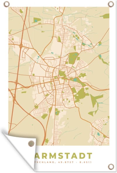 Muurdecoratie Darmstadt - Plattegrond - Kaart - Vintage - Stadskaart - 120x180 cm - Tuinposter - Tuindoek