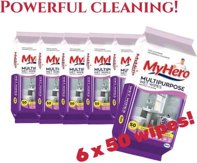 Happy wet wipes allesreiniger doekjes, vochtige doekjes, schoonmaakdoekjes, reinigingsdoekjes voordeelverpakking, lavendel geur, 6 x 50 stuks